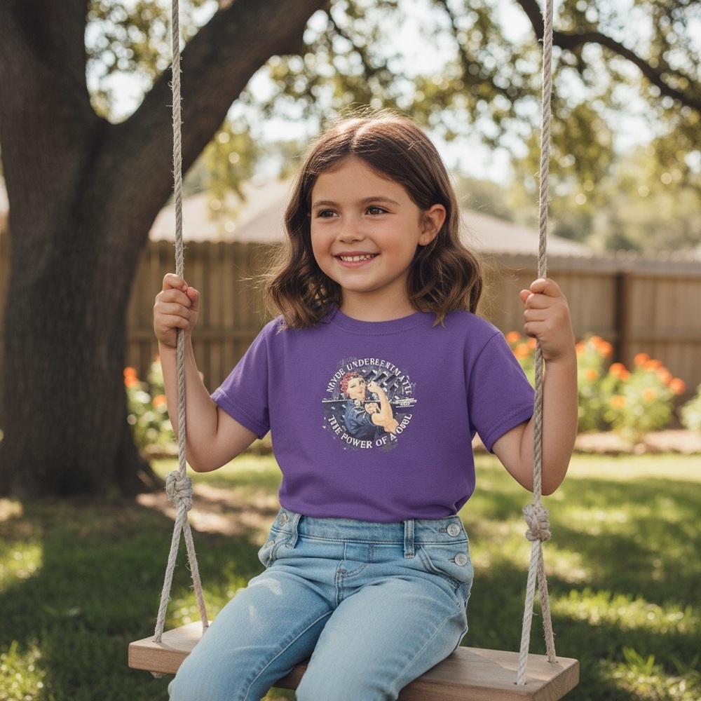 Purple Kids T-Shirt with Graphic Print: Rosie the Riveter